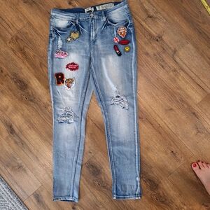 Indigo Rein Patchwork Distressed Jeans Size 13